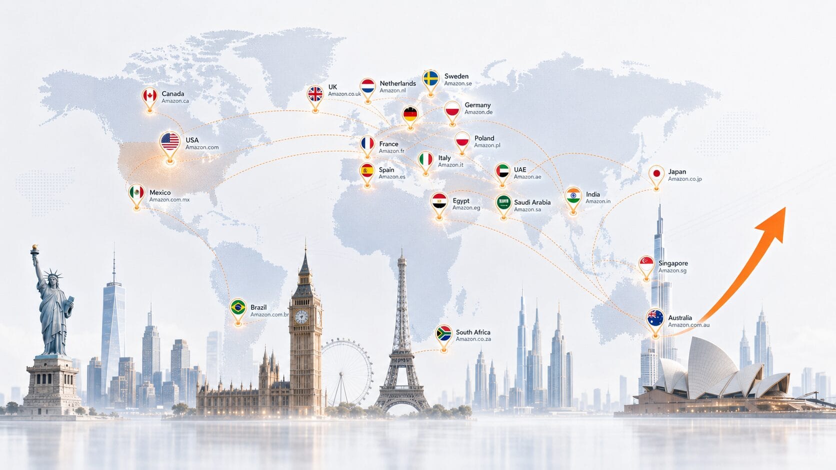 Global Amazon Private Label marketplaces map for worldwide Amazon PL services by iNNOVEX