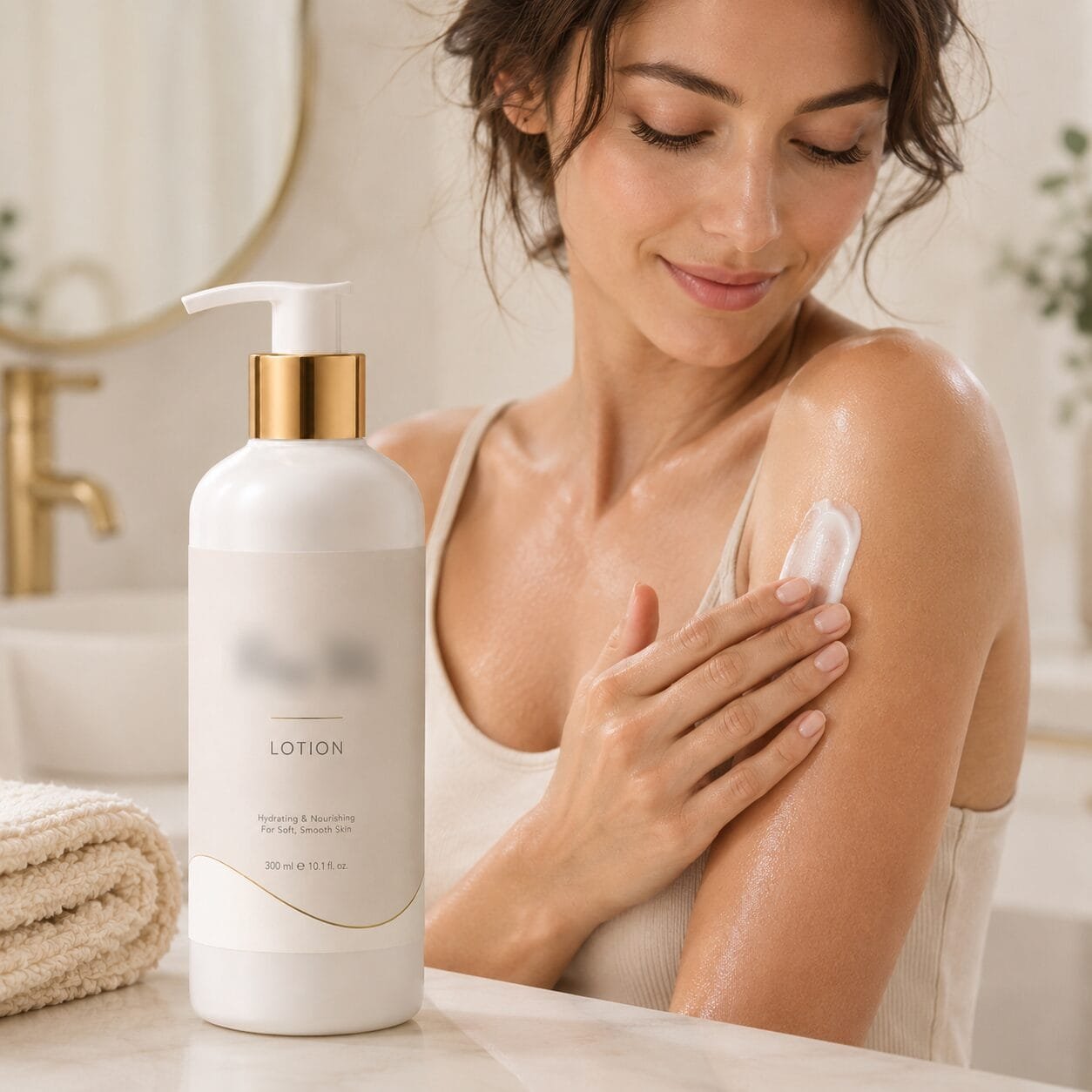 AI-generated skincare lotion lifestyle product photography for Amazon sellers in UAE