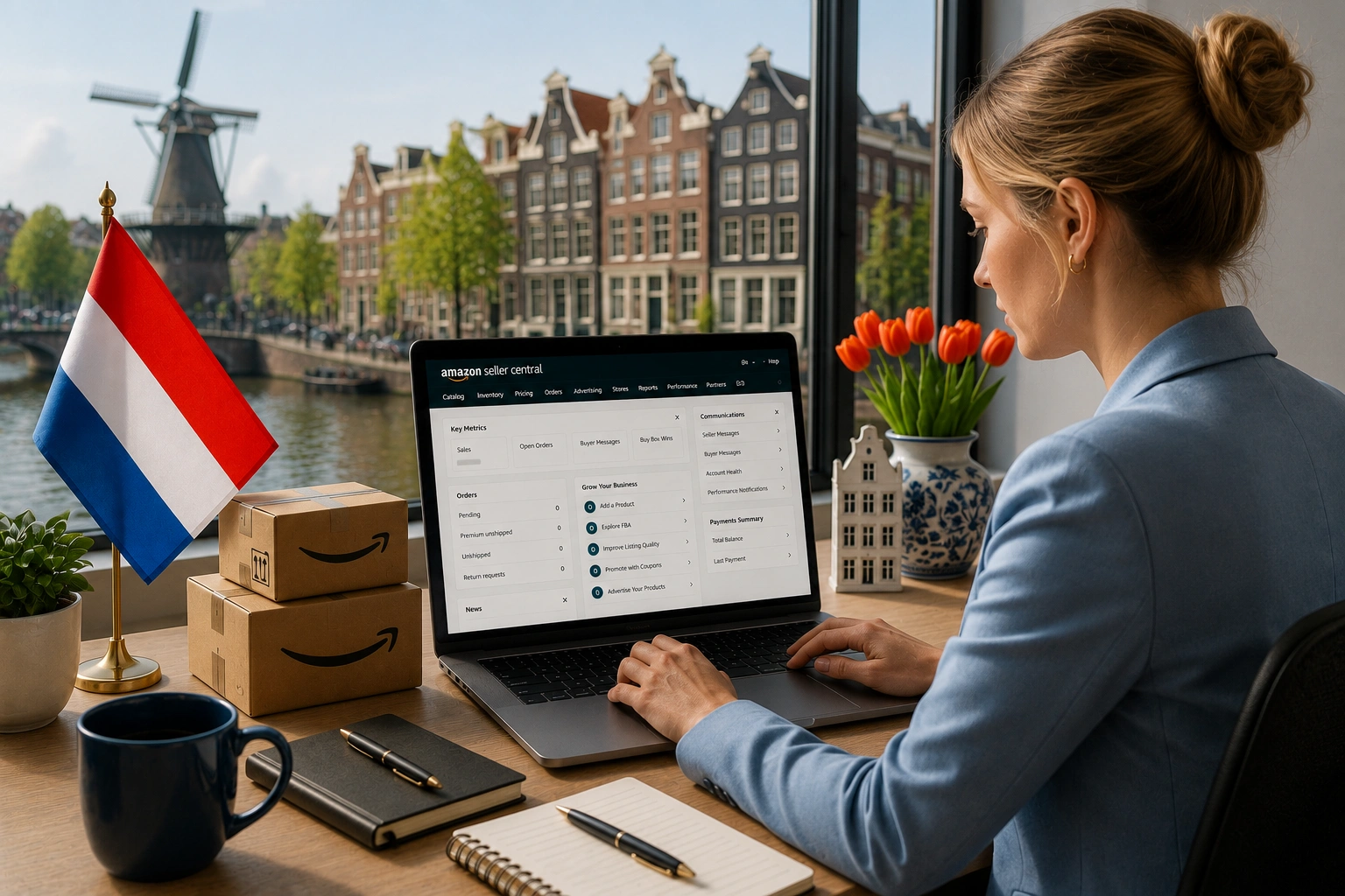 Amazon Agency Netherlands providing seller account setup, listing optimization, PPC management, and marketplace growth services