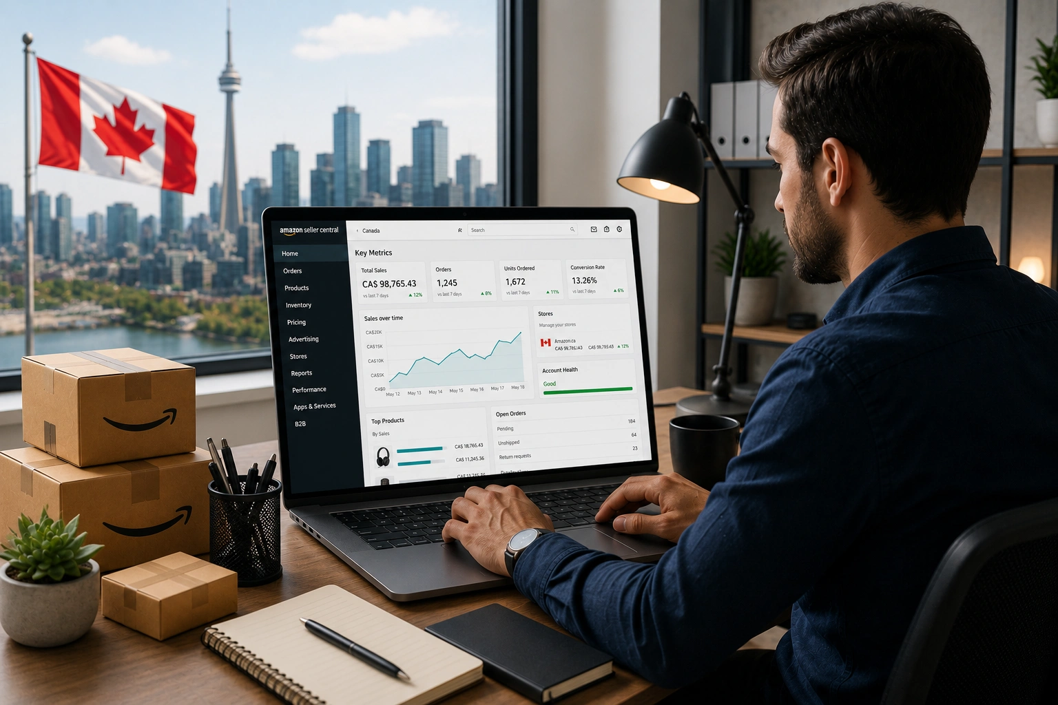 Amazon Agency Canada providing seller account setup, listing optimization, PPC management, and marketplace growth services