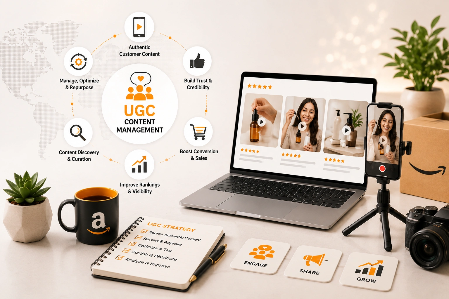 UGC Content Management with creator videos, customer reviews, social media content, and eCommerce brand marketing