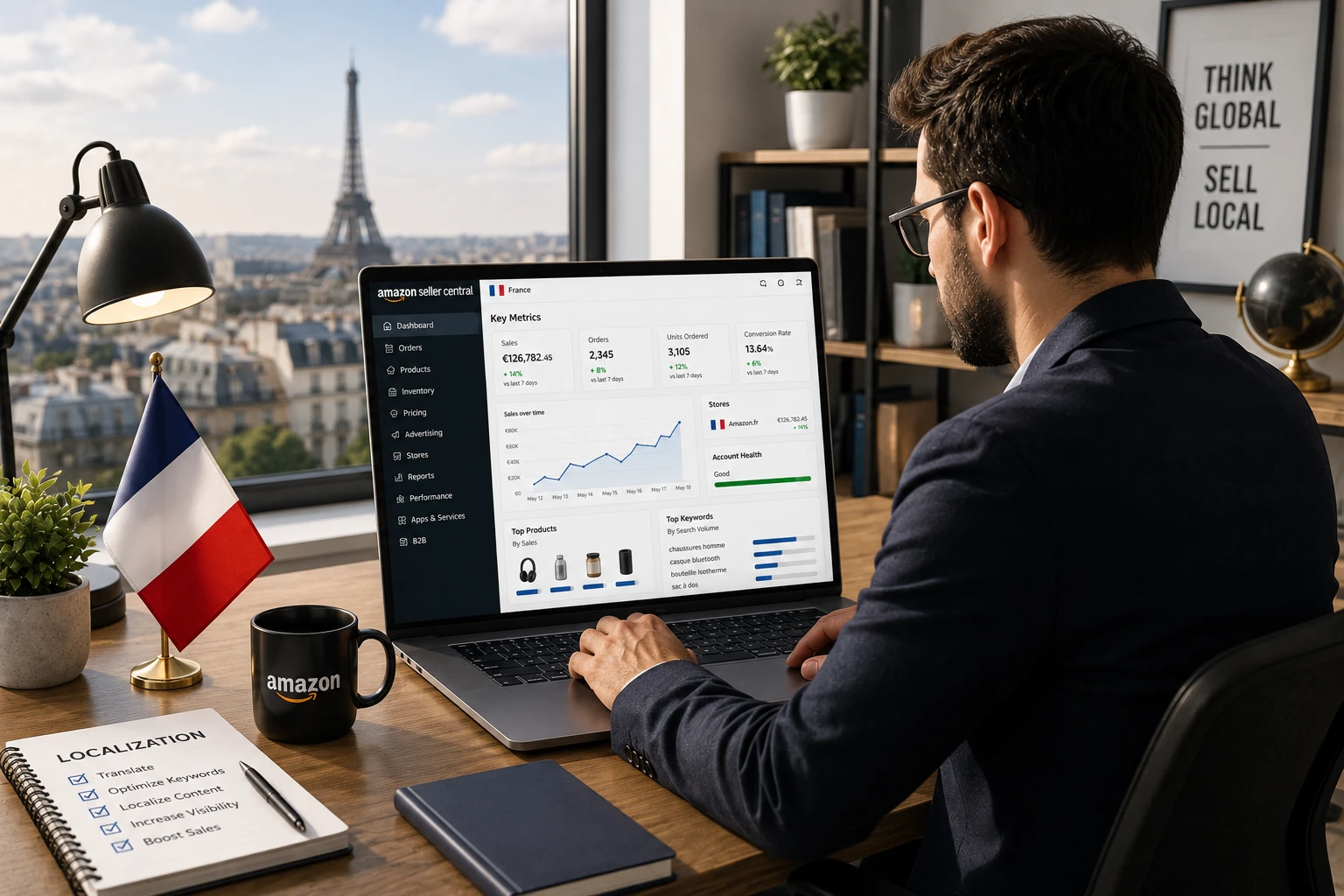 Amazon Agency France providing seller account setup, listing optimization, PPC management, and marketplace growth services
