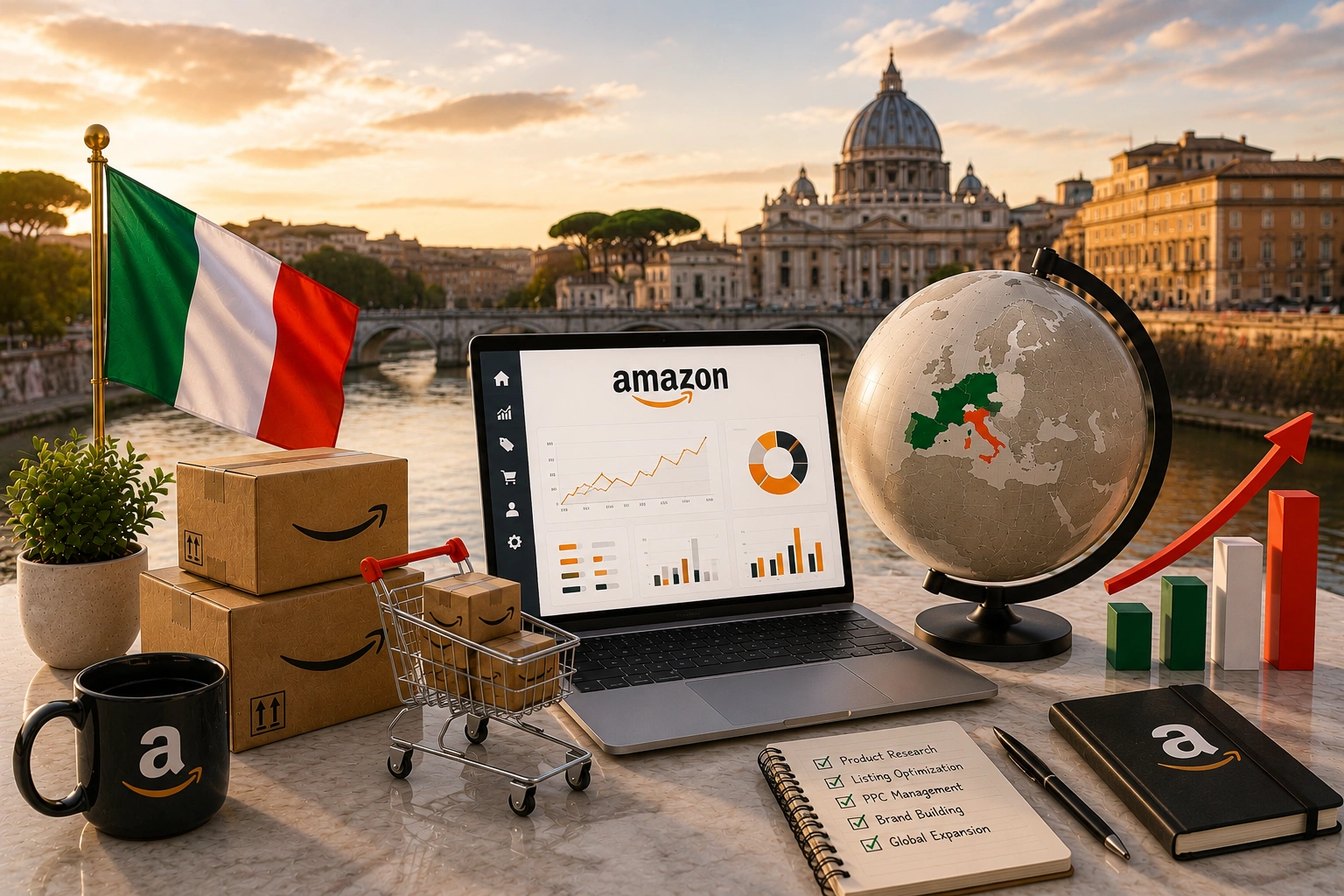 Amazon Agency Italy providing seller account setup, listing optimization, PPC management, and marketplace growth services