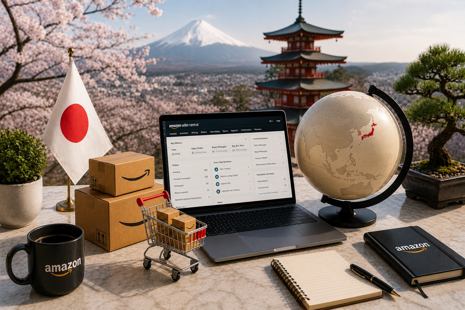 Amazon Agency Japan providing seller account setup, listing optimization, PPC management, and marketplace growth services