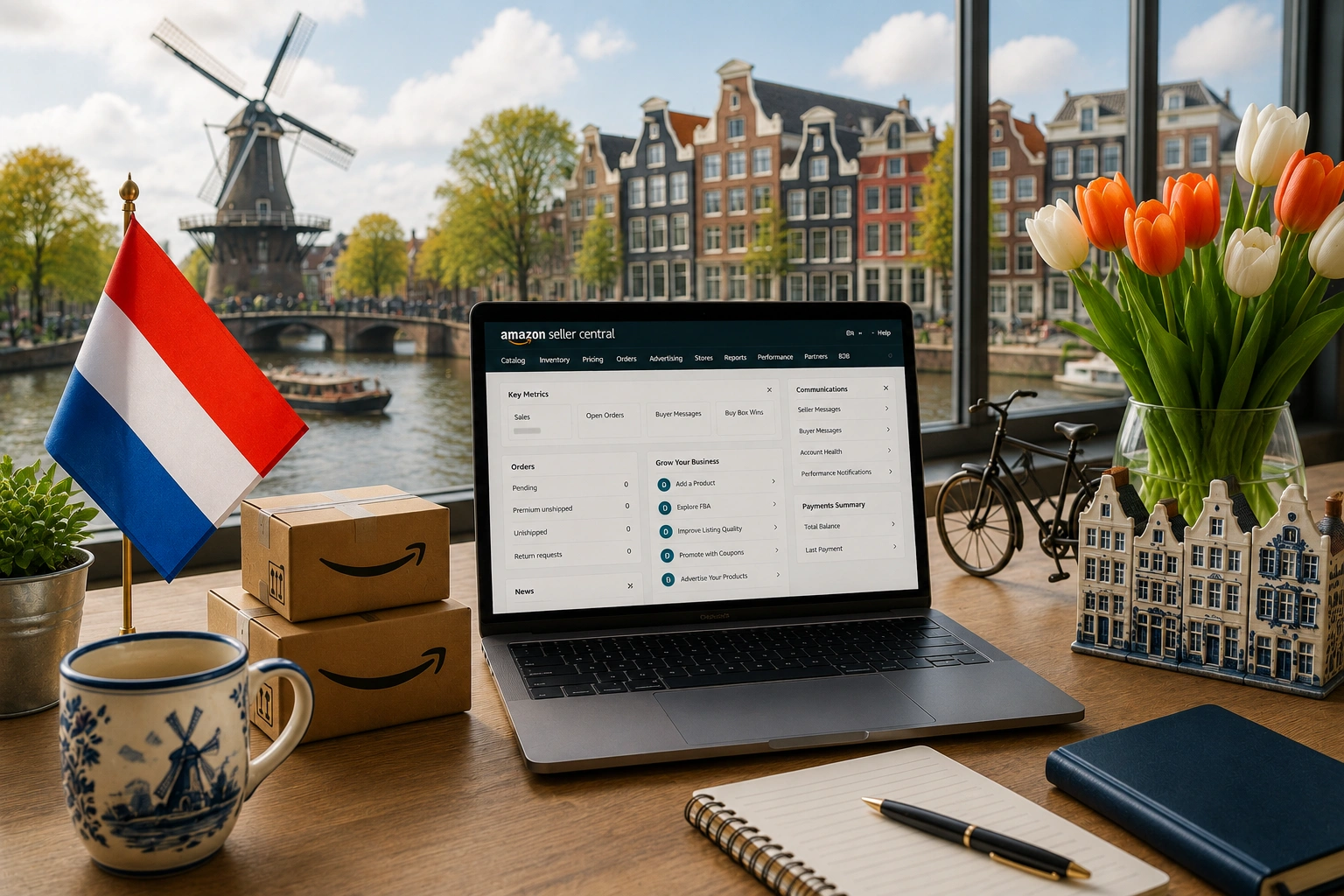 Amazon Agency Netherlands providing seller account setup, listing optimization, PPC management, and marketplace growth services