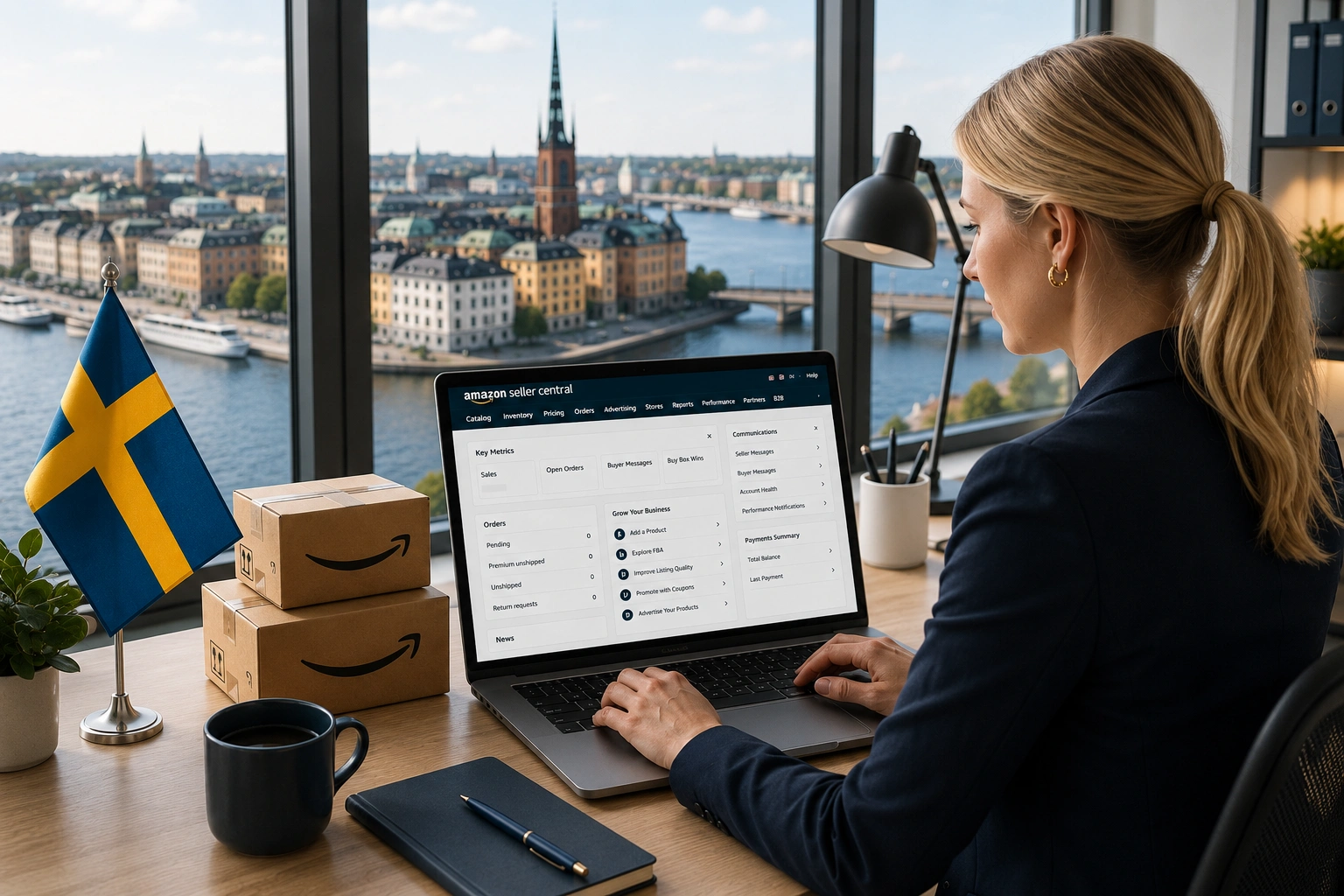 Amazon Agency Sweden providing seller account setup, listing optimization, PPC management, and marketplace growth services