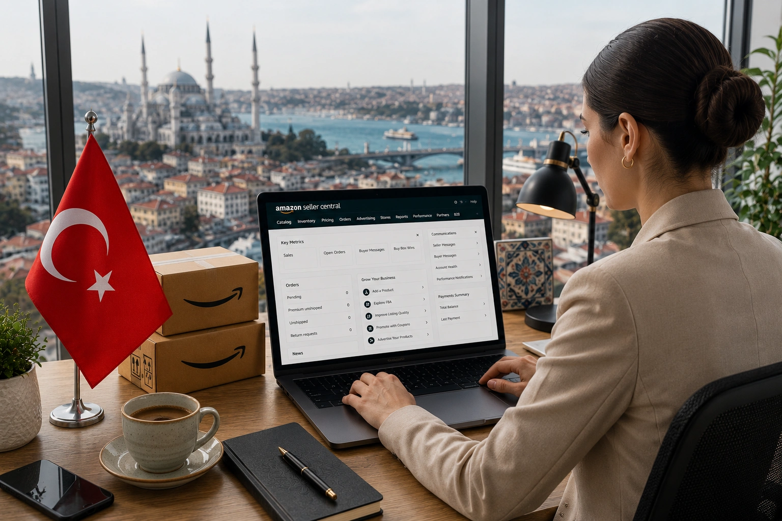 Amazon Agency Turkey providing seller account setup, listing optimization, PPC management, and marketplace growth services
