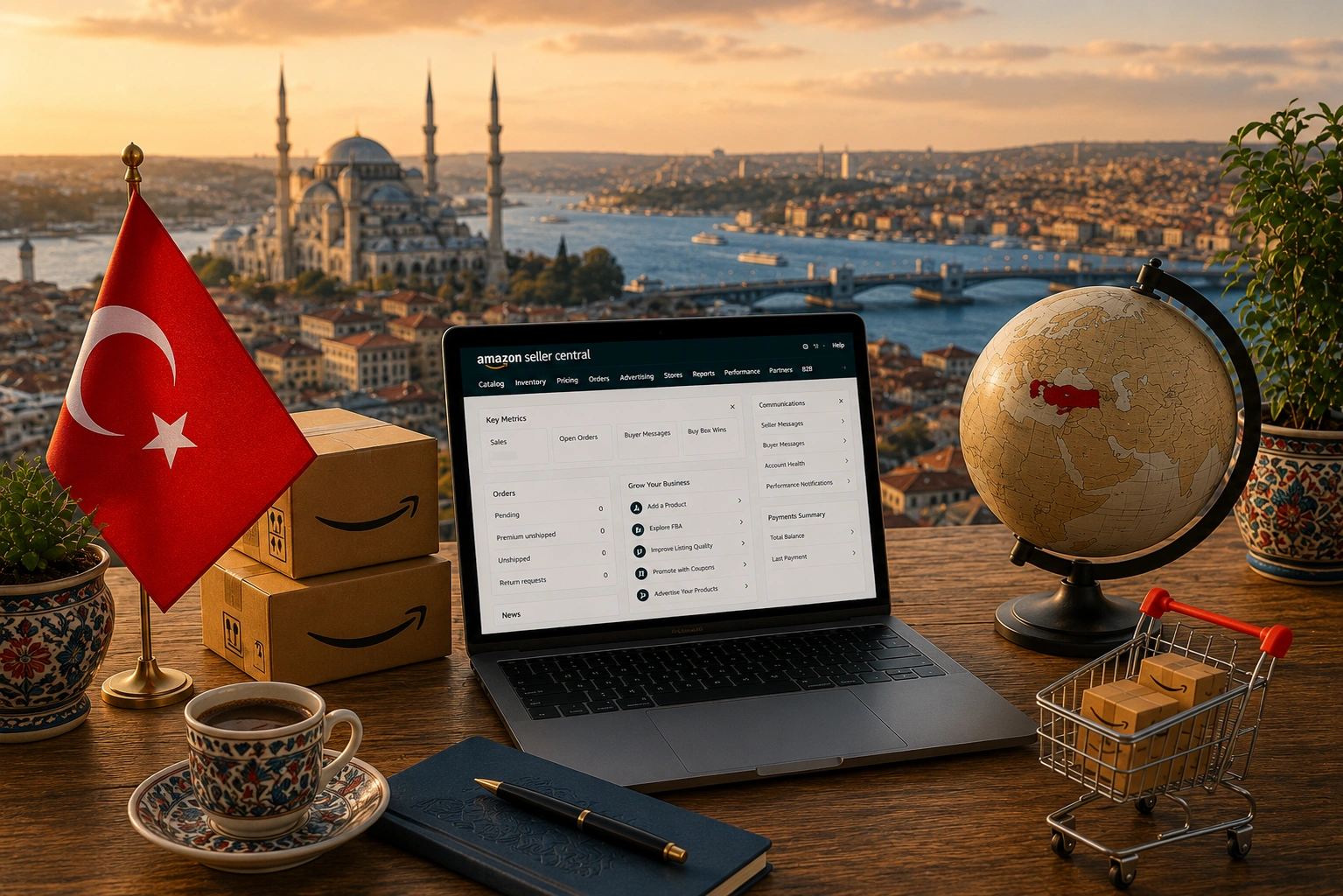 Amazon Agency Turkey providing seller account setup, listing optimization, PPC management, and marketplace growth services