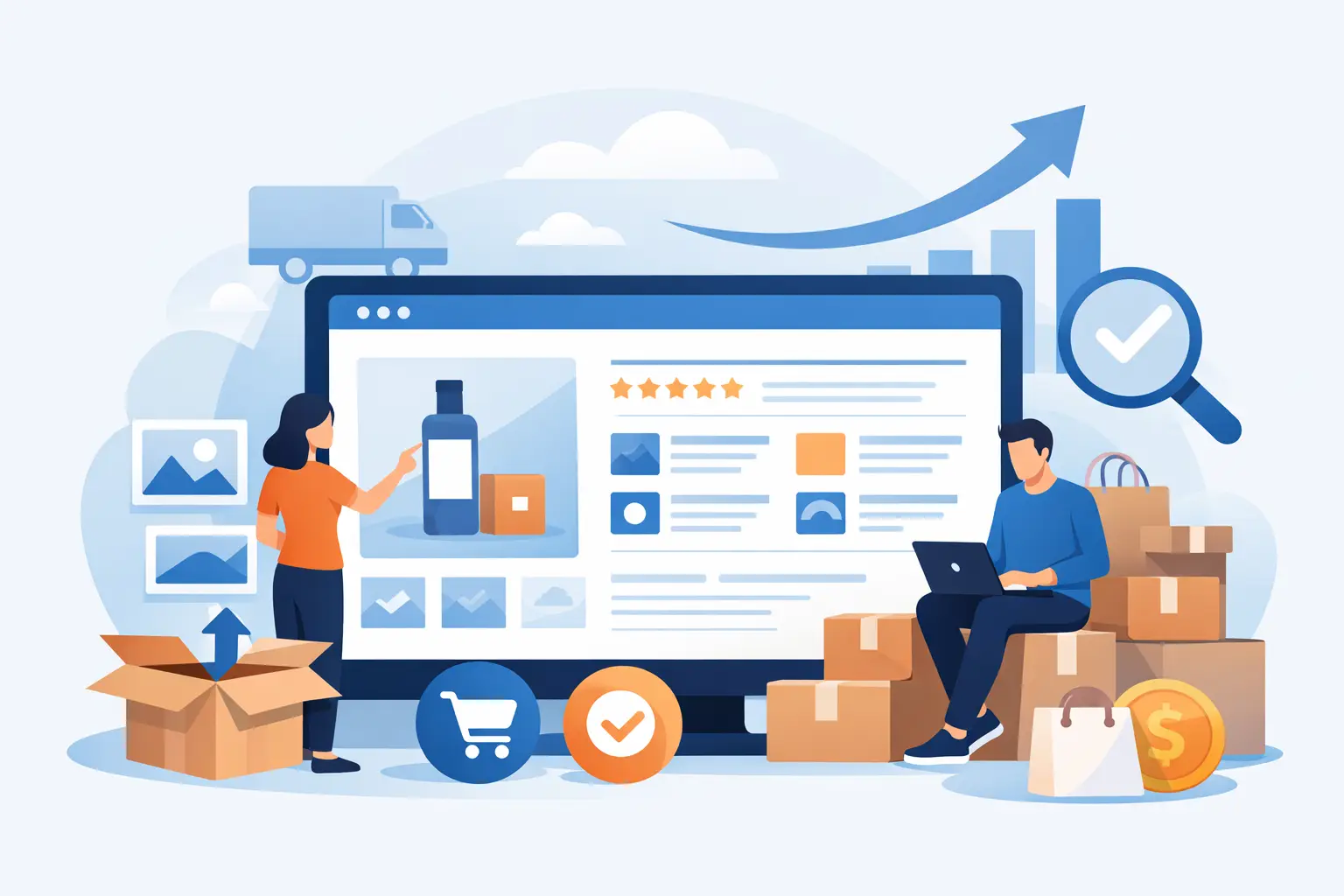 Amazon A+ Content Service featuring branded product layouts, comparison charts, lifestyle images, and enhanced product descriptions for higher conversions