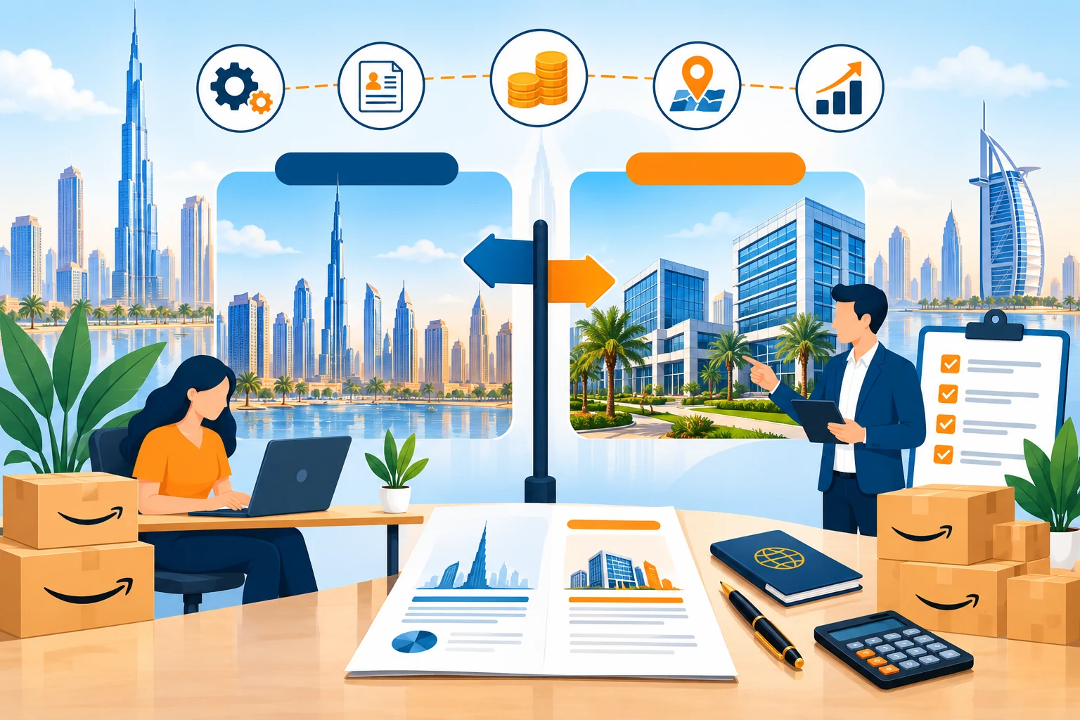 Dubai mainland or free zone license for Amazon UAE? Compare costs, trading rights, FBA requirements, taxes and business setup options in 2026.