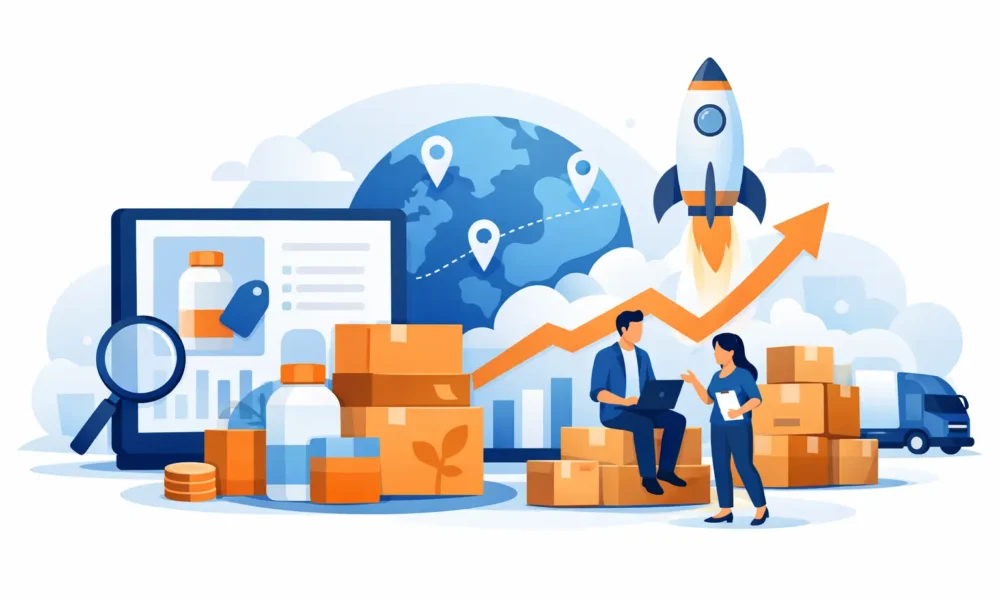 Amazon Private Label Launch Service featuring product research, supplier sourcing, branding, Amazon listings, and PPC advertising for private label brands